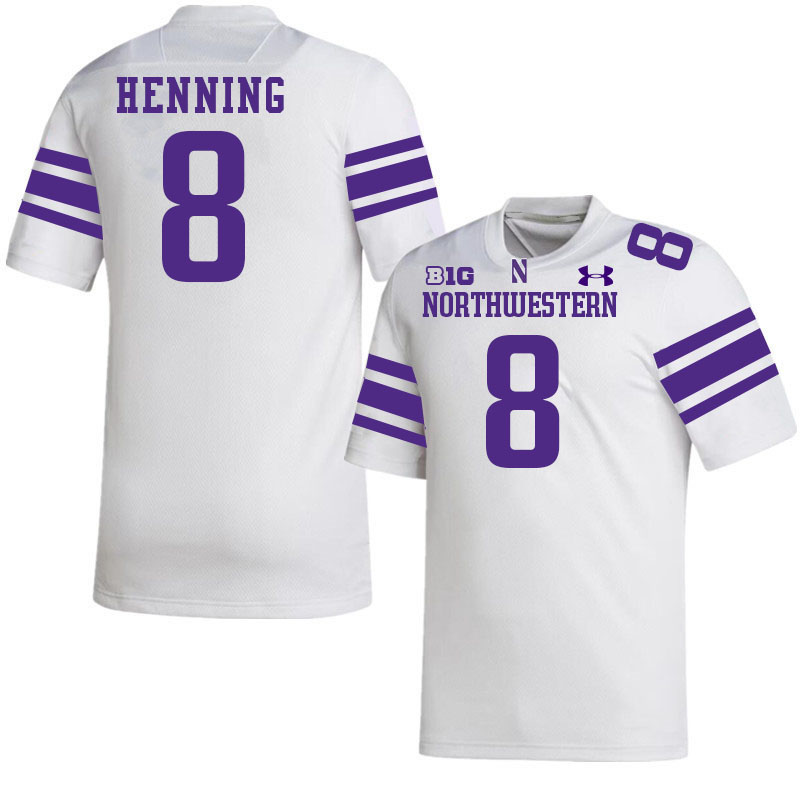 Northwestern Wildcats #8 A.J. Henning College Football Jerseys Stitched-White